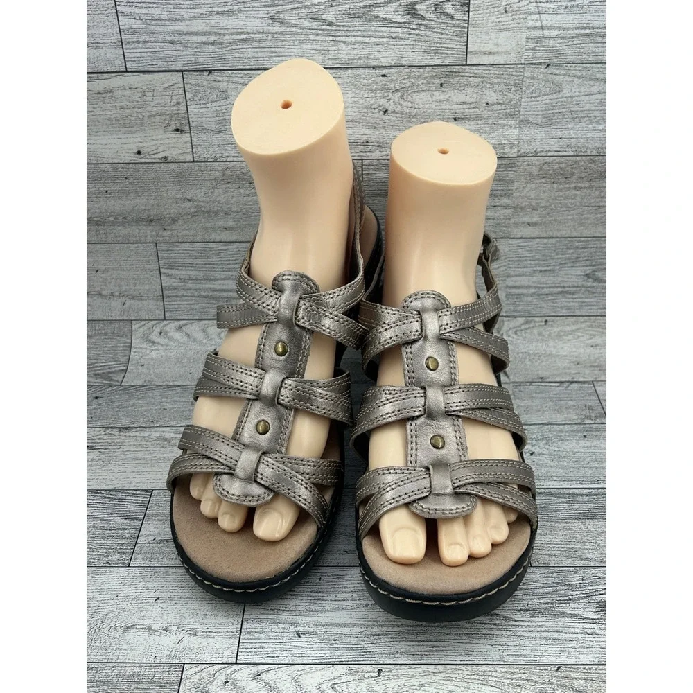 Clarks‎ Collection Comfort Metallic Bronze Strappy Wedge Sandals Women 8.5M
